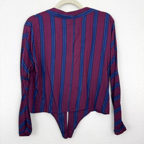 Rails Womens Sloane Blouse Top Size S Metallic Waist Tie Janiero Stripe Dark Red - Picture 4 of 7